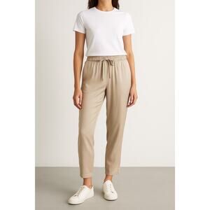 Tory Burch Satin Modal Rayon Tapered Drawstring Pull On Trousers Pants Small Tan